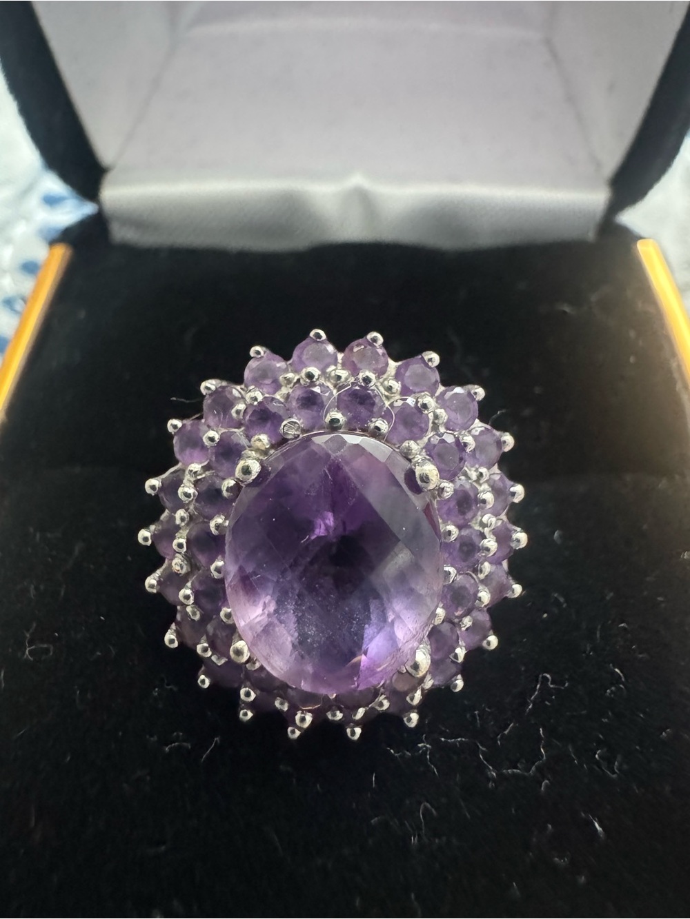 Genuine 14K White Gold and Amethyst Ring. Size 8.